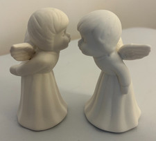 White Porcelain Bisque Kissing Angels Figurines Set of 2 picture