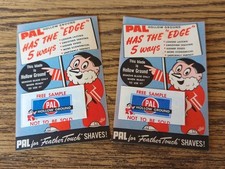 2 NOS Vintage PAL HOLLOW GROUND  RAZOR BLADE FREE SAMPLE Advertising CARD 1950’s picture