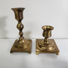 2 Vtg Antique Colonial Style Solid Brass Votive Taper Candlestick Candle Holder picture