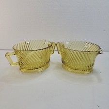 Vintage Federal Depression Glass Diana Pattern Amber Open Sugar Bowl Creamer picture
