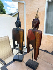 Pair African Style Carved Wooden Figurines on Metal Stands, Ownership History NA picture