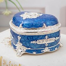 BLUE  TIN ALLOY HEART SHAPE WIND UP MUSIC BOX : GRANDFATHER'S CLOCK picture