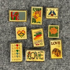 Lot of 9 Vintage USPS LOVE Stamp Lapel Pins JG&A Robert Indiana 8c Puppy Enamel picture