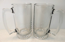 Libbey Heavy Glass Beer Mugs Sport Stein 7” Tall  25 oz  Set of 2 picture