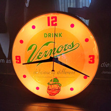 Vintage Vernors Lighted Advertising Wall Clock w/ Power Cord, (1957) picture