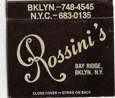 Vintage Matchbook Cover  Rossini's Restaurant Northern Italian NYC Brooklyn NY picture