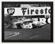 12X9.5 FRAMED 1966 LE MANS FORD GT40 MKII BURNING PHOTO REPRODUCTION PRINT picture
