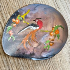 Vintage MCM Mid Century Modern Small Enameled Copper Cloisonne Bird Bowl Holland picture