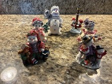 Set of 6 Vintage Resin SNOWMAN Figurines picture