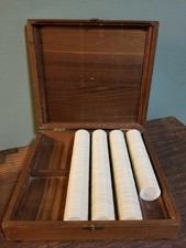 Vintage Heavy Plastic Poker Chip Set With Original Wood Case 250+ Chips picture
