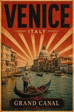 Venice Grand Canal Italy Poster 13x19 – Vintage Travel Art Gondola Retro Italian picture