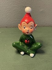 Vintage Ceramic Pixie Elf Figurine 1960’s Hand Painted Red &green Ladybug picture