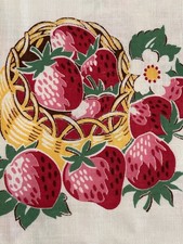 VTG COTTON FABRIC 1940-50s STRAWBERRY BASKETS 2 PIECES ALMOST 6 YARDS X 35” WIDE picture