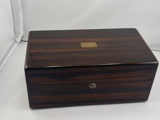 Vintage Rosewood Cigar Humidor 1930s-50s Art Deco Lock & Brass Monogram picture