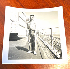 Vintage 1963 B&W Portrait Photo of US Navy Sailor on USS Aggressor, Signed picture