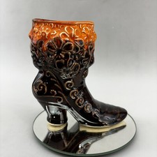 Vintage Ceramic Victorian Shoe Boot Planter Vase Orange Brown Pottery 5.5” picture