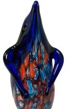 Penguin Art Glass Figurine Millefiori Cane Blue Red White Animal Paperweight picture