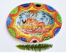 Oval Plate Hand Painted Ceramic, Made in Penzo Zimbabwe, Gazelle Motif, Vintage picture