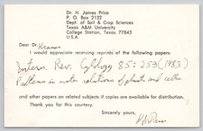 College Station Texas A&M University Soil & Crop Article Request, Vtg Postcard picture