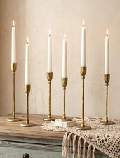 Elegant Gold Taper Candle Holders - Set of 6 Tall Brass Candlesticks picture