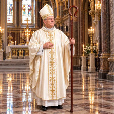 72-Inch Hand-Carved Wooden Bishop Crozier Staff with Christian Cross Olive Leaf picture