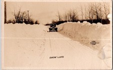 RPPC Snow Lane, Iron River, Michigan Old Car, Lovely picture
