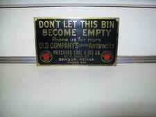 Old Company's Lehigh Anthracite Coal Bin Plate Sign Pritchard Coal Ice Co. Penna picture