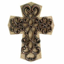 PTC 12.25 Inch Multi Layered Swirl Metal Cross Wall Statue Figurine picture