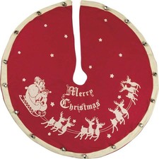 Vintage Christmas Tree Skirt, Santa Sleigh Design, Rustic Holiday Decor, 48 picture