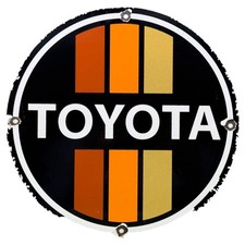 VINTAGE TOYOTA PORCELAIN SIGN RETRO ORANGE STRIPES DEALERSHIP GARAGE CAR TRUCK picture