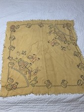 VTG Mexican Folk Art Hand Embroidered Tablecloth People Village Donkey Chicken picture