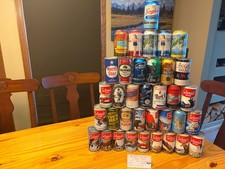 vintage(STEEL) cans ,plus collectable cans (36 count) lots of Tabs Still ON picture