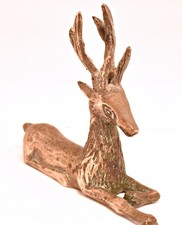 Vintage Brass Reclining Stag Deer Figurine MCM Sculpture Antlers Aged Patina picture
