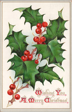 Postcard Merry Christmas Wishes Holly and Red Berries Tuck Posted 1911 picture