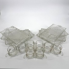 Vintage Hazel Atlas Sip, Snack & Smoke Set of 8 Ribbed Beaded 16pc MCM Glass picture