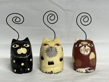Pier 1 Imports Wood Carved Cat Photo Holder Note Holder Set of 3 Folk Art picture