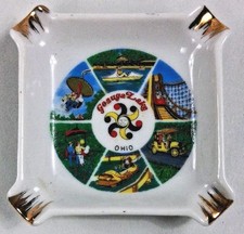 Vintage Geauga Lake Ohio Amusement Park Souvenir Ceramic Ashtray Gold Trim picture