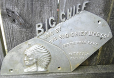 VINTAGE BIG CHIEF MFG CO. CAST ALUMINUM INDIAN PLAQUE SIGN HUTCHINSON KANSAS picture