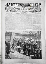 Harper's Weekly, June 12, 1869 - Sea burial ; Pilgrims on Plains; etc - Original picture