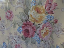 Vintage nubby Barkcloth 40's style Cotton Fabric ROSES & SCROLLS on Yellow-ish picture