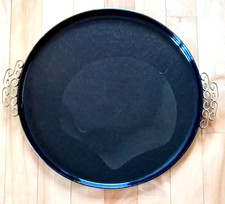 Vtg MCM Moire Glaze Kyes Hammered Metal Enamel Tray w/ Label Hollywood Regency  picture