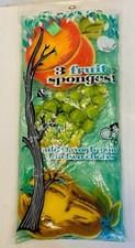 NOS CUTEVTG 60'S 3 FRUIT PRINTED DISHS SPONGES PEACH GREEN GRAPES&YELLOW PEAR picture