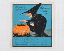 Antique 1927 Dennison Halloween Invitation H87 Witch/Pumpkin1920s Party Ephemera picture