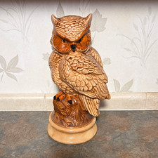 Brown Ceramic Owl Bird Figurine Statue on Base picture