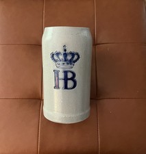 Vintage HB HOFBRAU Munchen w/Crown 1L  blue Stoneware Beer Mug- - Germany picture