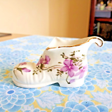 VTG  Bone China Miniature Boot Shoe Hand Painted w/ Purple Flowers 60's Taiwan picture