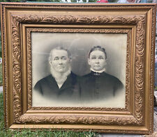 Vtg Antique ORNATE Canvas Frame Victorian Couple Bearded Man Family Portrait picture