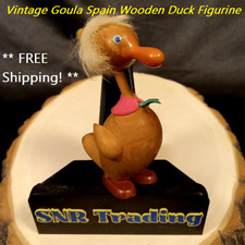 Vintage Goula Spain Wooden Duck Figurine Hand Carved 1950s 60s Folk Art Bird USA picture
