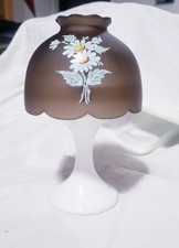 Vintage Westmoreland Fairy Lamp Brown Shade With Daisy Flowers Milk Glass Base picture