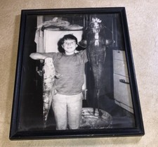 Fisherman holding Fish Boy Sardis Mississippi BW Photo Vintage picture